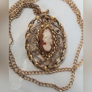Vtg 14k GE Shell Cameo Uncas Necklace